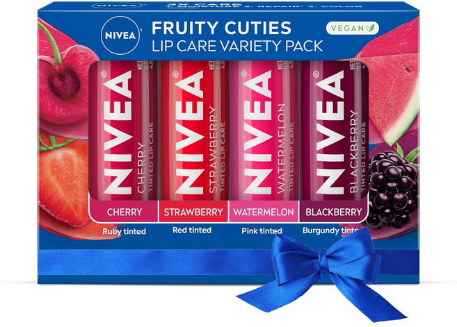 NIVEA Lip Care Fruit Variety Pack 니베아 립 밤 후르츠 버라이어티팩 4팩, 4 Count (Pack of 1), 1개