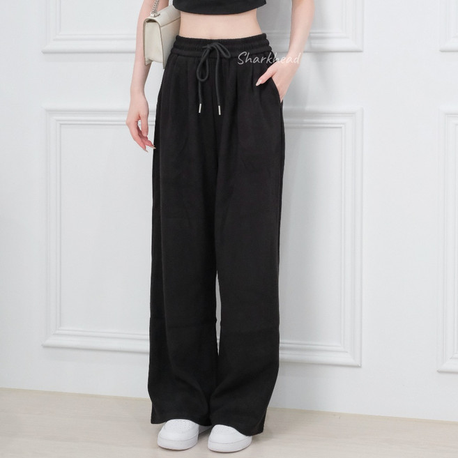 (Sharkhead) 棉褲 長褲 寬褲 黑色 杏色 淺灰 深灰 高腰 闊腿褲