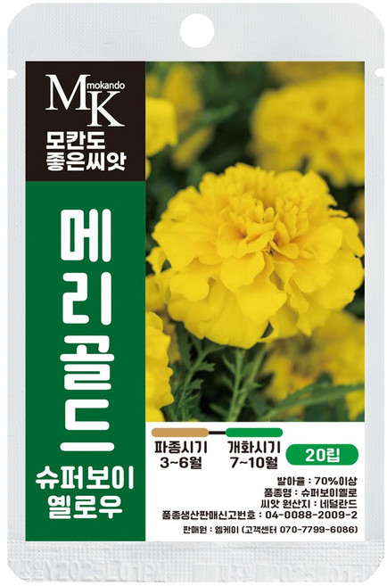 모칸도 좋은씨앗 메리골드 씨앗 슈퍼보이옐로우 20립 꽃씨 꽃씨앗, 1개