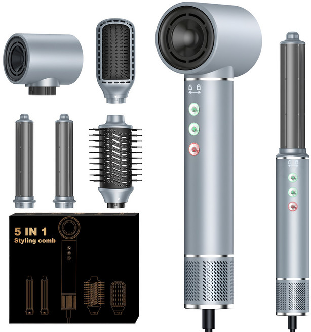 [국내발송] RichMagic 다용도 브러시리스 고속드라이기 5 in 1 음이온 리프리스 드라이기 저소음 저온기류과학기술 에어브러쉬 프로 고데기/매직기 1400W, 은회색, YEY-GS81