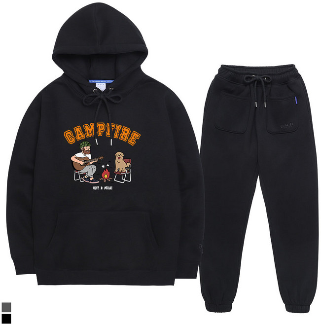 OHP X MOAI 캠핑 기모 후드 + 조거팬츠 셋업 2colors