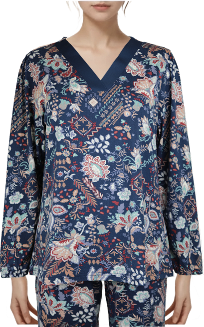 비비안 부드러운 터치감과 신축성이 있어 편안하고 가벼우면서 따뜻한 폴리기모 소재의 플라워프린트 여성 이지웨어 상의