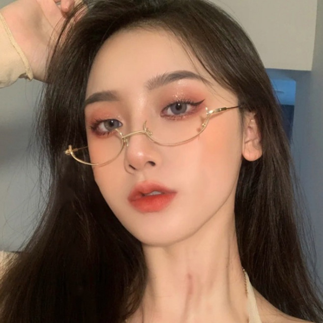 caroline 日系cos橢圓半框無鏡片金屬細框裝飾眼鏡架 73605