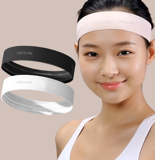 오르카라인 논슬립 스포츠 헤어밴드, 2개, 블랙 + 화이트