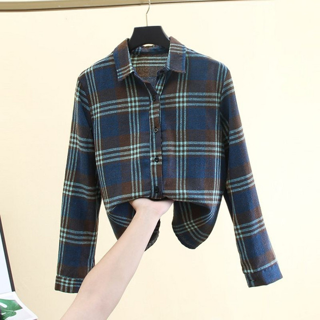 격자 무늬 긴팔 셔츠 여성 학생 린넨 재킷 최화정 체크 남방