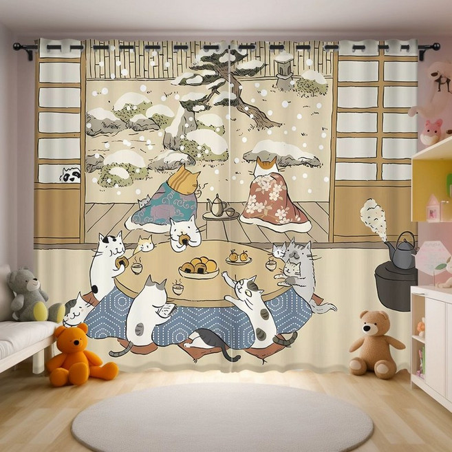 고양이커튼 일본 가림막 다찌 가리개 주방 고양이