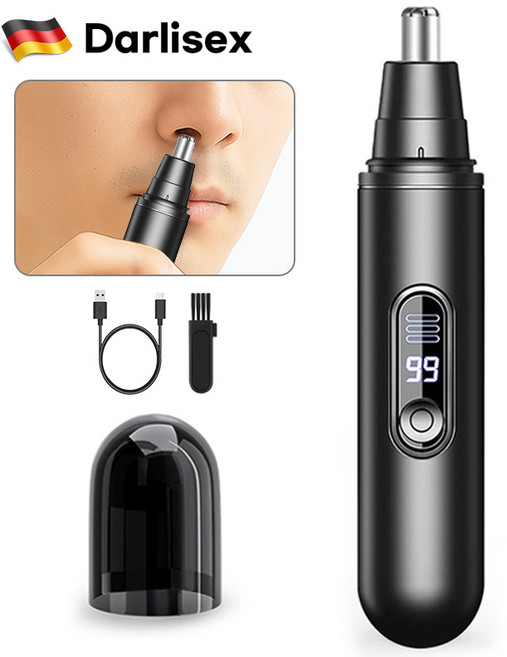 Darlisex 남성 코털제거기 c타입 충전식 미니 전동 콧털 제거기, 블랙, A6