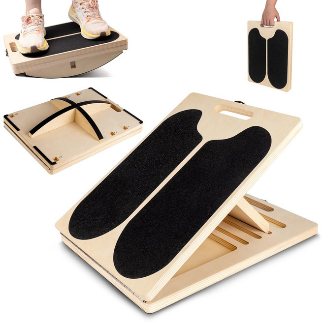 휴대용 종아리 스트레칭 기구 3 in 1 경사판 & 180도 / 360도 균형판, 나무색