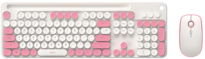앱코 무선 멤브레인 키보드 마우스 세트, 인체공학, WKM50, 핑크