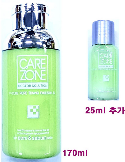 (무료배송) 케어존 닥터솔루션 피큐어 포어 튜닝 에멀전 이엑스 170ml + 25ml 추가 / 합계 195ml, 1개
