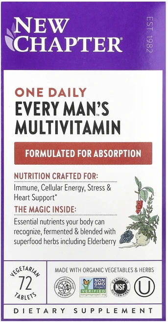 단백질 비타민 철분 마그내슘 칼슘 New Chapter 원 데일리 에브리 맨스 종합비타민 베지 정제 72정 고루고루섭취해주세요, NewChapter원데일리에브리맨스종합비타민베지정제72, 1개 - 쿠팡