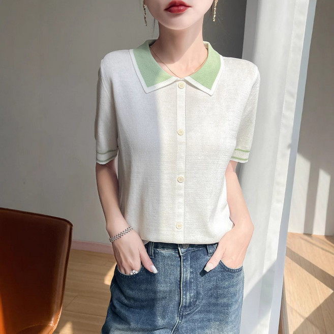 lofei 여성 여름 시원한 카라 반팔 니트 TX08