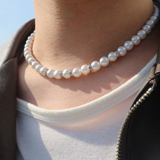 남자 큐빅 진주 목걸이 스트릿 레이어드 borough park