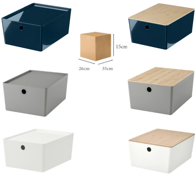 이케아 다용도 수납정리함 뚜껑 덮개포함 대형 26x35x15 쿠기스, 블랙블루