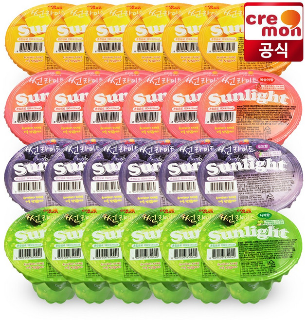 썬라이트 마시는 컵젤리음료 혼합맛 사과+복숭아+포도+망고, 180ml, 24개