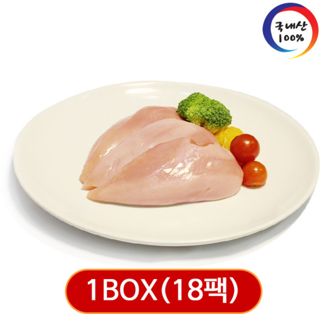 가나안식품 [도매] 냉동 생 닭가슴살 18책 대용량 업소용 국내산 (닭껍질제거), 1kg, 18개