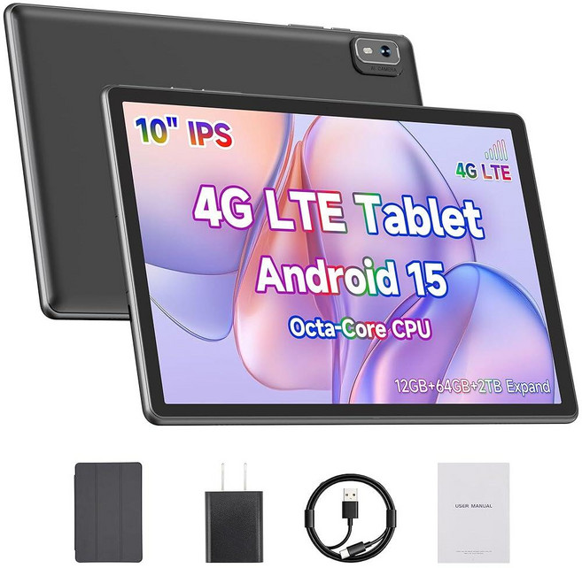 HAOVM 10인치 안드로이드 태블릿 SIM 카드 슬롯이 있는 4G LTE 셀룰러 태블릿 Mediatek G80 옥타 코어 12GB+64GB+2TB 확장 6000mAh, HAOVM 10인치 안드로이드 태블릿, SIM 카드 슬