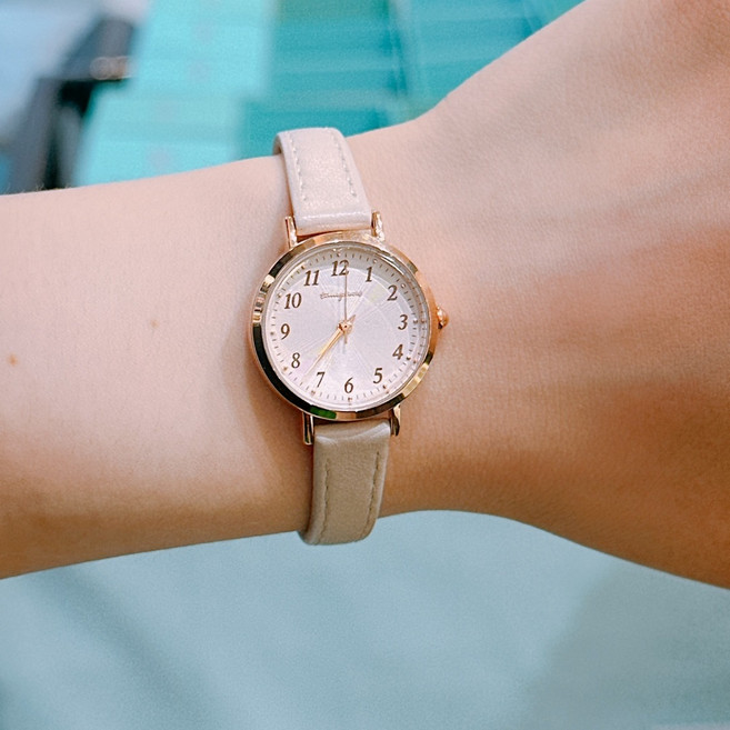 OST BEST MD 캐주얼 수능 간호사 시험 학생 숫자 여성 소가죽 밴드 크림 시계