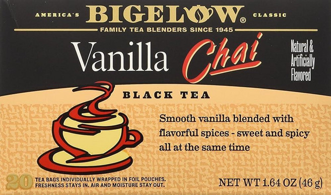 Bigelow Tea Perfectly Mint 홍차 카페인 티백 총 20개 262429, 바닐라, 33g