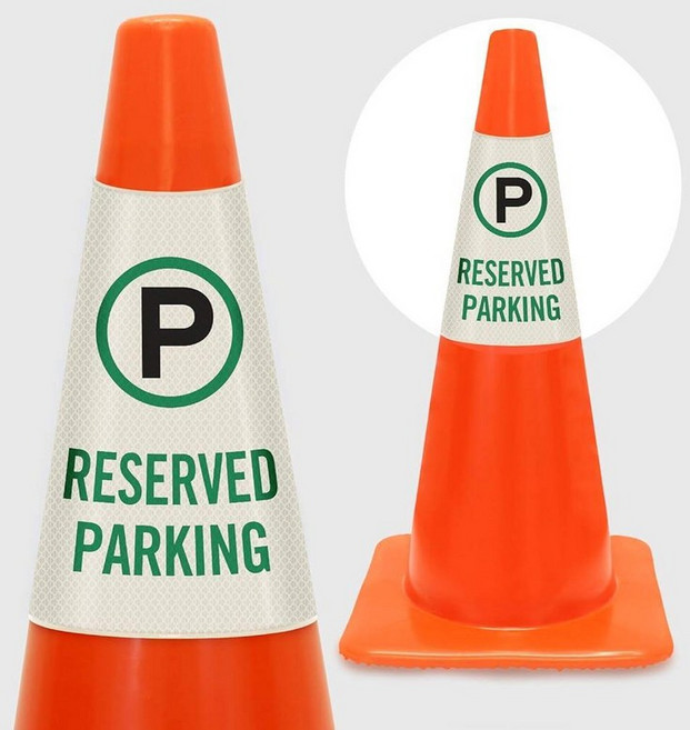 SmartSign 6팩 "주차 금지" 반사 콘 메시지 슬리브 칼라 기호 포함 360도 가시성 교통 안전 콘용 비접착 비닐 표지판 3면 프린트 [콘 미포함] 335707, Pack of 1, 예약 주차장
