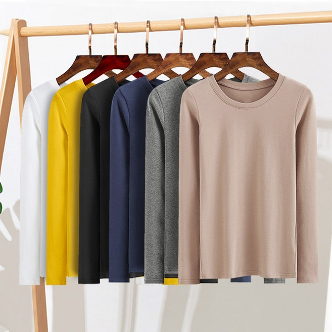 스타일아유 여성용 무지 라운드넥 기본 긴팔 티셔츠 봄가을 TS032A