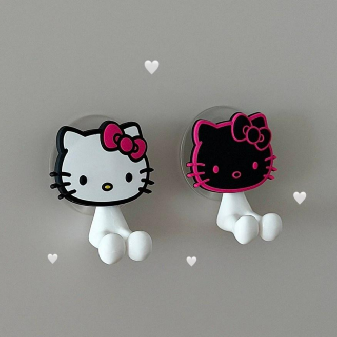 [오늘출고] 고양이 키티 욕실 칫솔걸이 벽걸이 /소브마켓, 2종세트(블랙+화이트), 1개