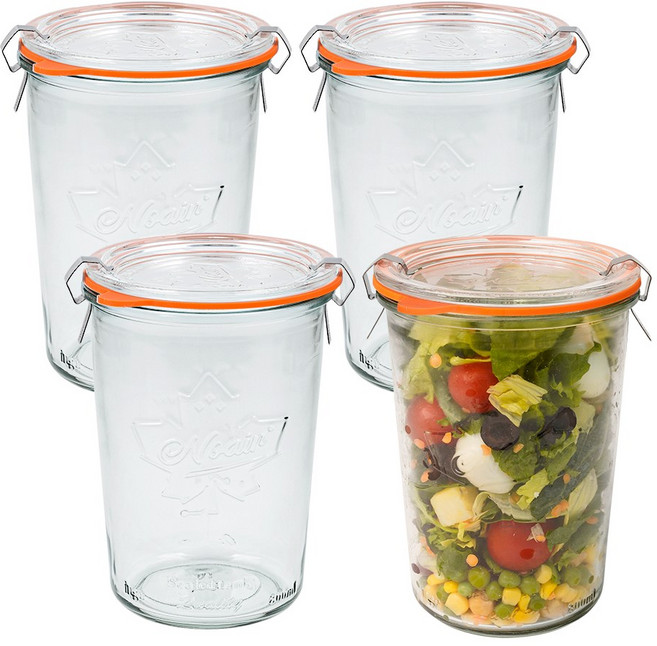 인블룸 노에어 유리 보관밀폐용기 + 클립 + 뚜껑 세트, 800ml, 4개