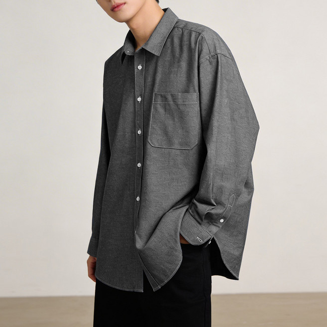 오버나인 남자 남성 오버핏 코튼 빅사이즈 데님 셔츠 청남방