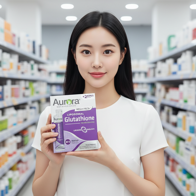 오로라 메가 팩 플러스 스테비아 잎추출물 단맛 리포소말 글루타치온 32팩 640ml / 해외직구 미국정품