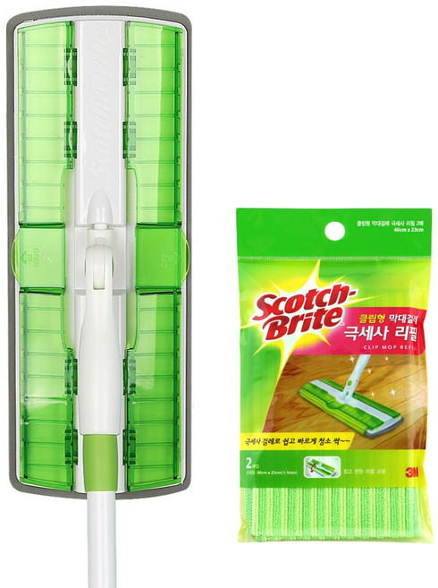 3M 스카치브라이트 클립형 막대걸레 + 극세사 리필 2매 + 훅걸이1p, 1세트