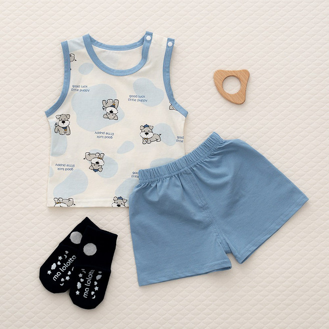 에뜨람 순면 아기 실내복 상하세트 민소매 여름 나시 아동 신생아 내의 상하복 백일 kc인증