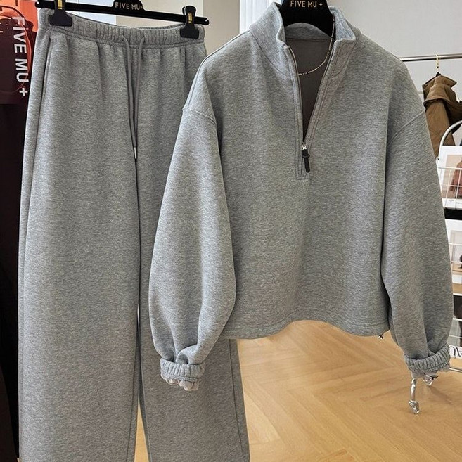 Asure 여성투피스 츄리닝세트 데일리룩 집업맨투맨+와이드팬츠