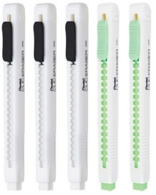 (OH) 펜텔 클릭 이레이져 지우개, 5색 화이트바디, 1세트