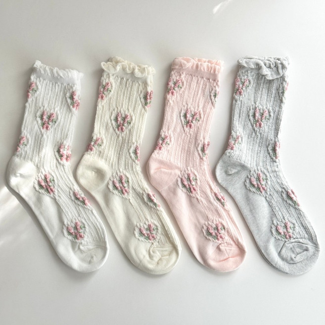 여성 4켤레 양말 세트 리본 꽃 플라워 국내산 무압박 4계절