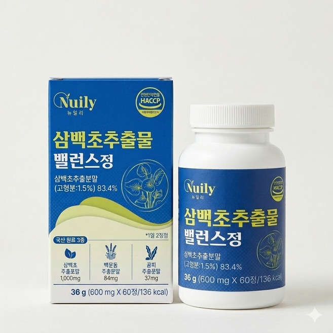 뉴일리 삼백초 추출물 분말 밸런스정 맥문동 곰피 함유, 5개, 60정