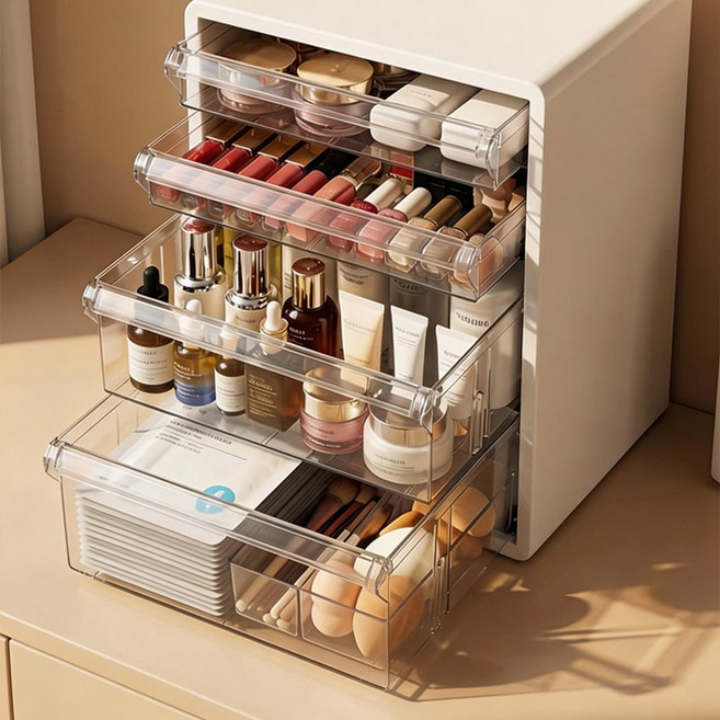 SeekFun 네일 화장품 서랍장 스티커 악세사리 소품 수납 컬러비즈 정리 미니 캐비닛 책상 수납장, 3단, 화이트/White