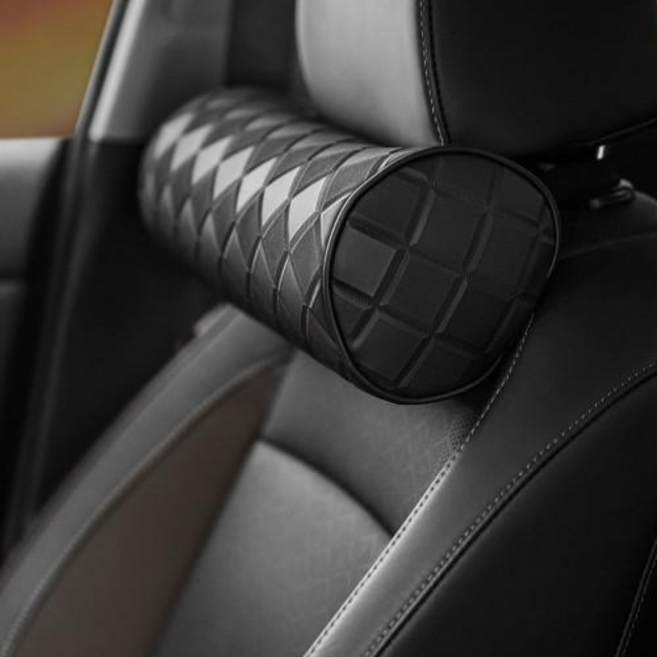 아망디에 프리미엄 원통형 차량용 목쿠션 헤드레스트 가죽 소재, 1개, 블랙
