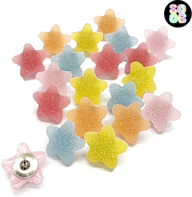 핸드메이드 예쁜 설탕사탕 별모양 귀여운 압정 20P 별 압핀 셋트 데스크 벽꾸미기 엽서 사진 크로크보드 게시판 지도 사무실, 1세트, 20개입