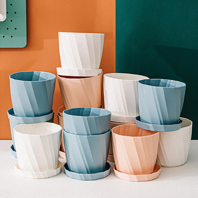 [스윗브릿지] 플라스틱화분 분갈이 화분 받침포함 3size, 화이트