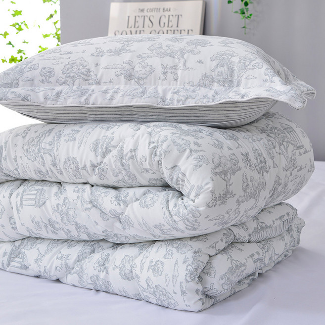 [이불+베개커버+베개솜] 부드러운 소프트 마이크로 먼지없는 옥수수솜 사계절 봄가을 겨울 간절기 차렵 이불 2인용 퀸사이즈 침구 베개 세트