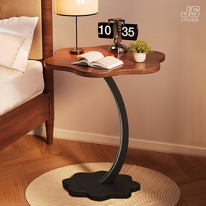 JS리빙 거실 원목 인테리어 사이드 테이블 침대 미니 협탁 테이블 침실 다용도 정리대 선반 소파 보조 북선반 티테이블 베드 보조 책상 조명 선반 우드블랙 JSLIVING@RC756