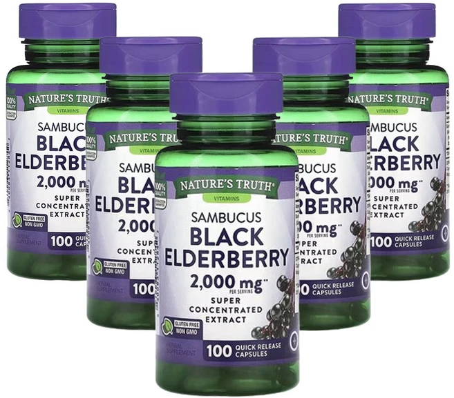 네춰스 트르스 삼부커스 블랙 엘더베리 2 000mg 100 빠른 방출 캡슐(캡슐당 1 000mg), 5개, 100정 - 쿠팡