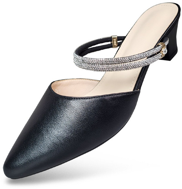 마마슈 여성 가죽 뮬 슬리퍼 구두 샌들 큐빅 스트랩 SL79