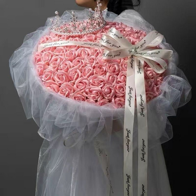 玫瑰花束 永生花 告白求婚花束, 超大款式：粉色99朵送皇冠（只能宅配）