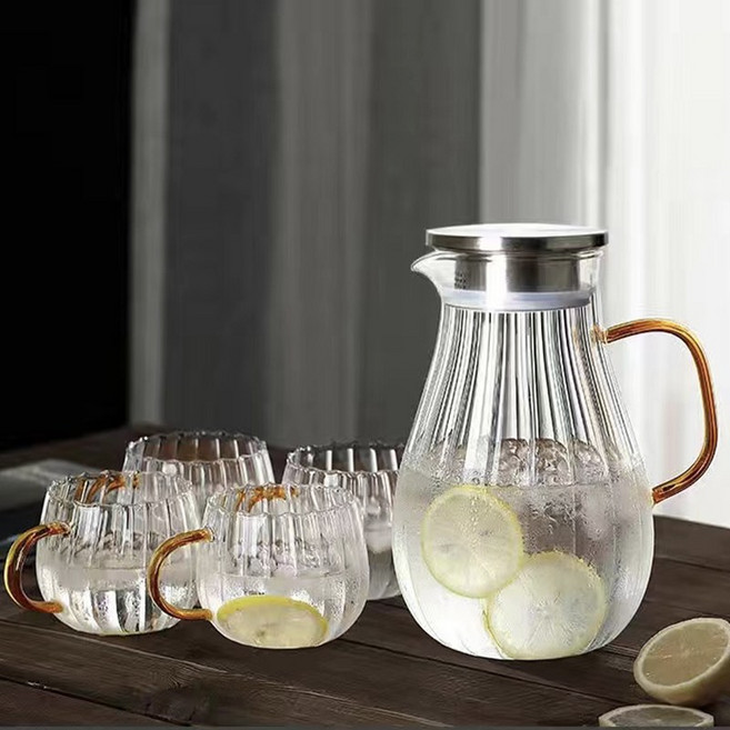 NICHIYOU 내열 유리 주전자 티포트+ 내열 컵4p 세트, 티포트1800ml+ 내열 컵350ml 4p 세트 * 투, 1개