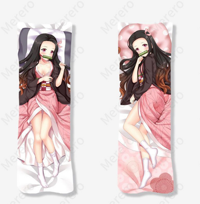 다키마쿠라 일본 애니 귀멸의 칼날 롱 쿠션 네즈코 캐릭터, 고탄성 베개 코어 + 베개 커버, C. 네즈코3