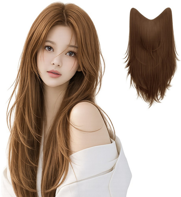 미제르바 볼륨 C컬 레이어드컷 붙임머리 헤어피스 긴머리 가발 50cm, 1개, 라이트브라운x50cm