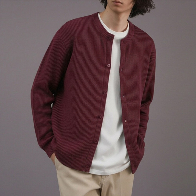 스댕클럽 남녀공용 빅사이즈 세로 골지 캐주얼 라운드넥 니트 가디건 SMM8164