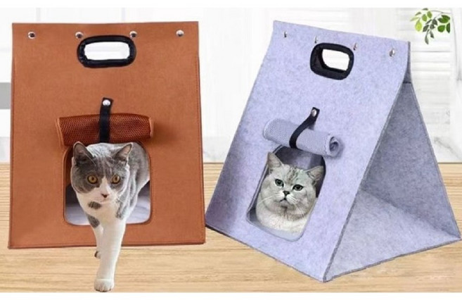 (80% OFF 땡처리특판) 보급형 펠트소재 고양이 다용도 이동장/하우스/방석 색상랜덤 (중형 47x40x40cm), 1개