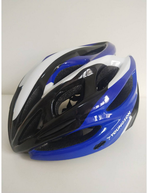 台灣品牌 YOUNSON 一體成型安全帽 - 公路車安全帽 單車安全帽 腳踏車安全帽 直排輪安全帽, 藍白,L號, 1個